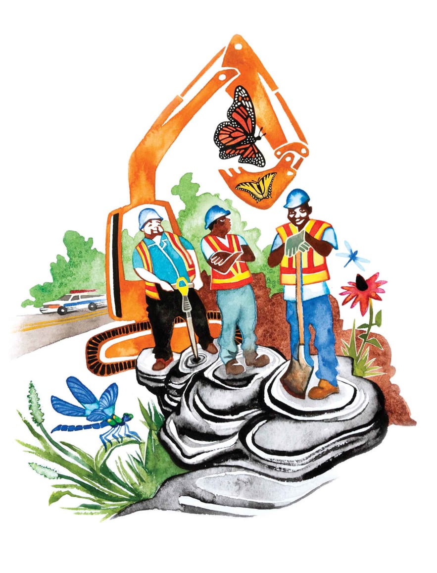 Jump In Boys watercolor by Emily C-D for the We Garden Under Blue Lights book w Karen Brau, 2016.