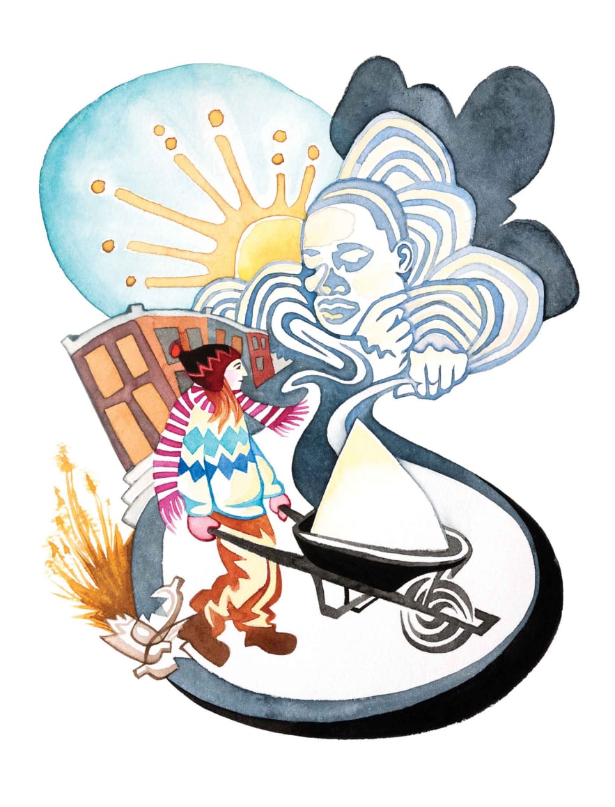 MLKing Day watercolor by Emily C-D for the We Garden Under Blue Lights book w Karen Brau, 2016.