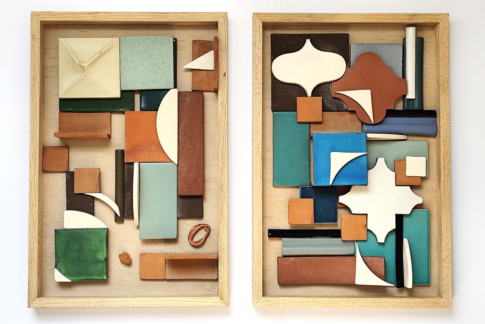 Earth & Water, 2025, locally-sourced discarded ceramic tiles on wood, by Magma (artist duo Emily C-D and Ana Gómez.)