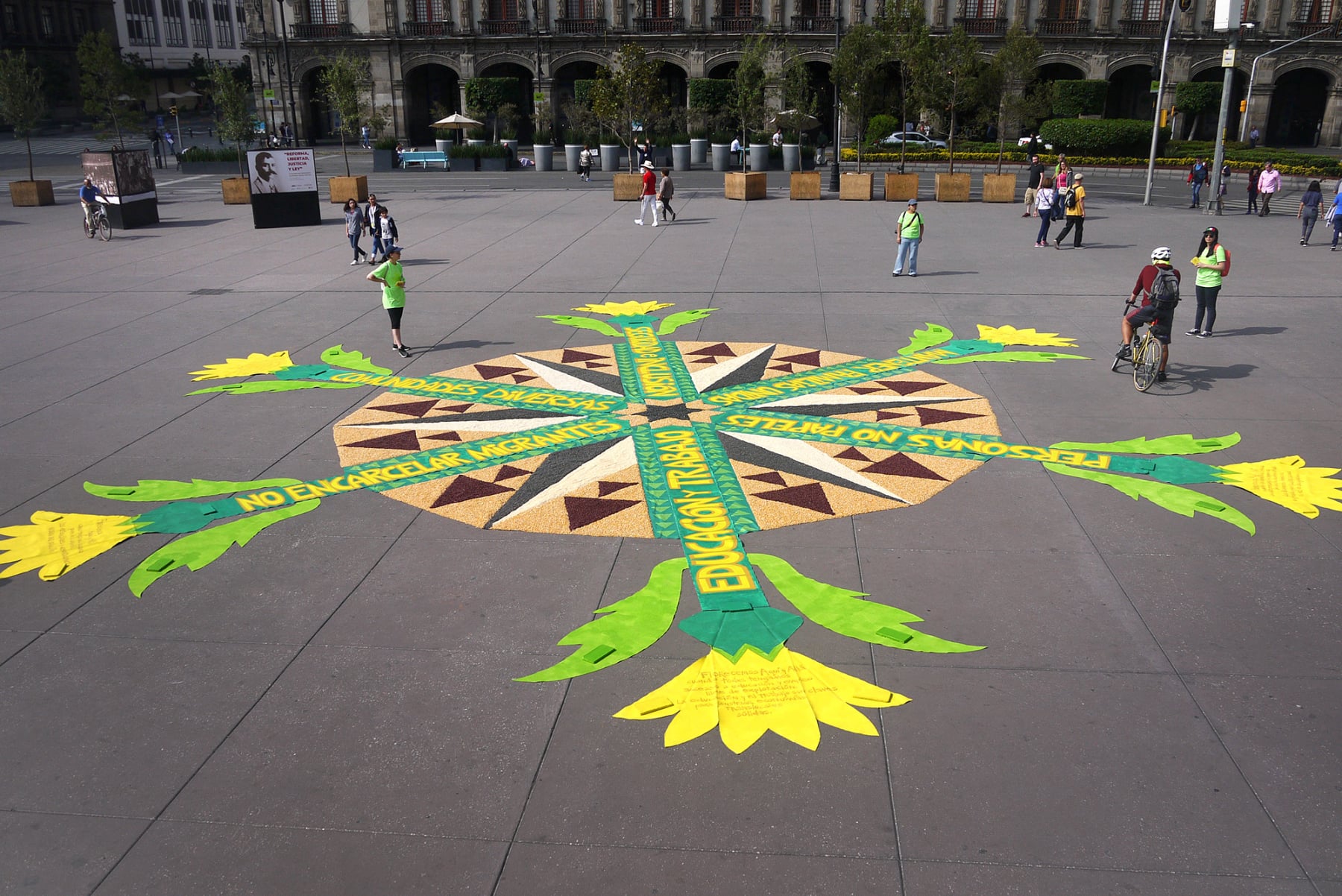  Florecer Aquí y Allá ephemeral installation by Emily C-D in the Zocalo main square of Mexico City, 2019.