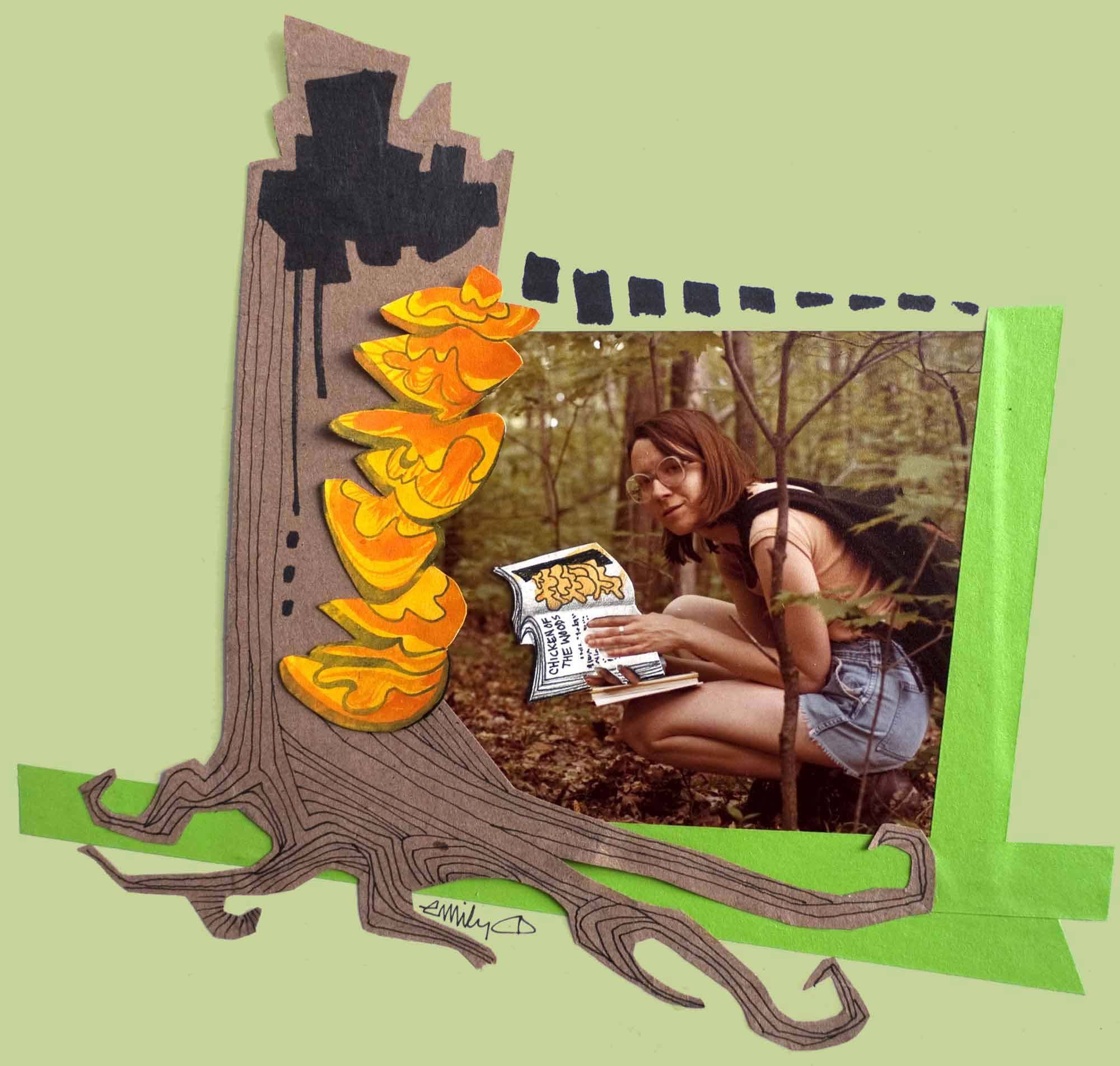 Mushroom Hunting illustration for Baltimore Citypaper by Emily C-D 