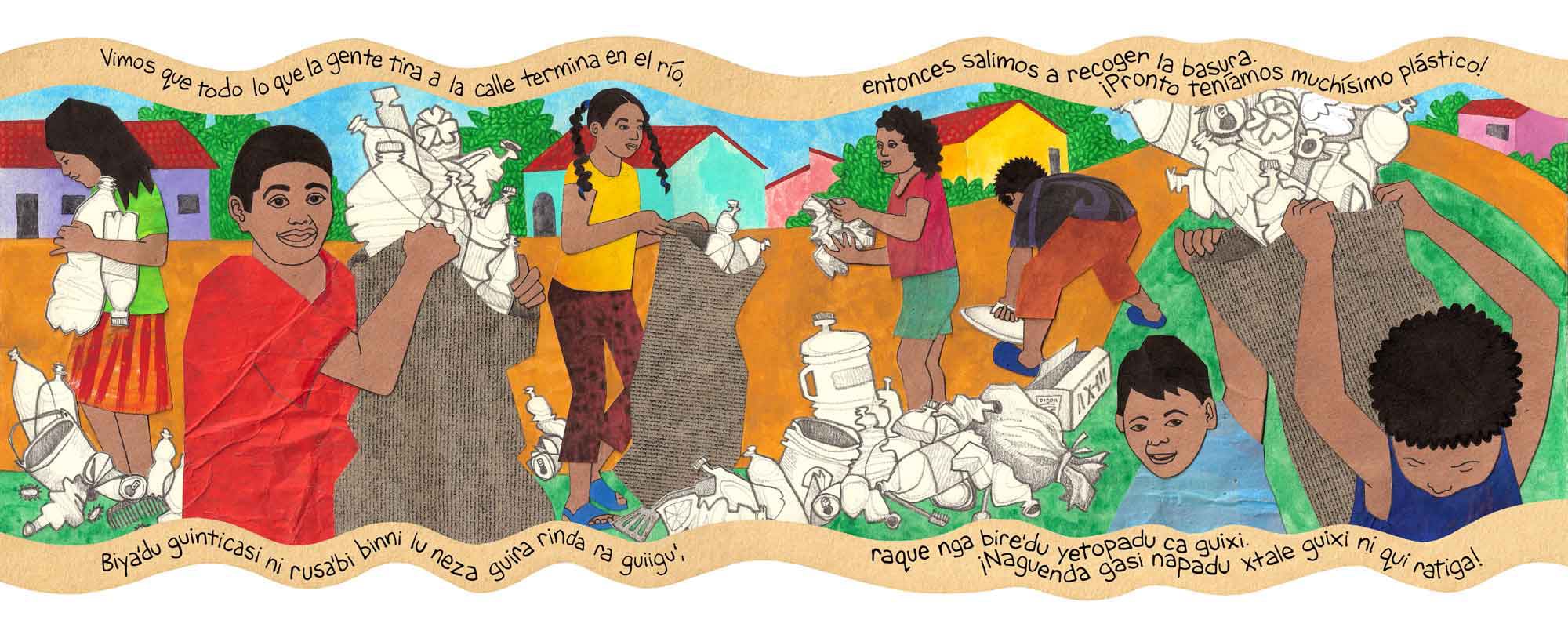 River for a Thousand Years picture book, text in Spanish/Zapotec by Victor Fuentes with illustrations by Emily C-D, published by the Mexican Ministry of Public Education in 2019.