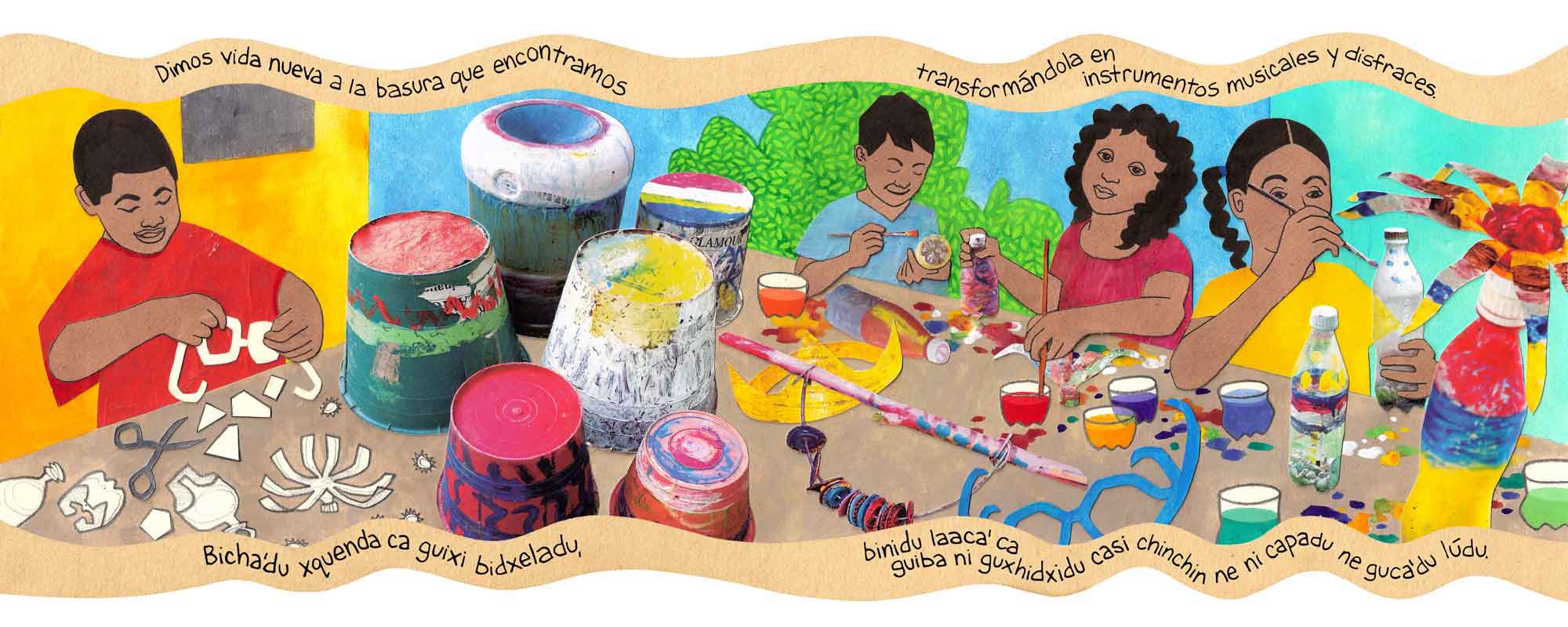 River for a Thousand Years picture book, text in Spanish/Zapotec by Victor Fuentes with illustrations by Emily C-D, published by the Mexican Ministry of Public Education in 2019.