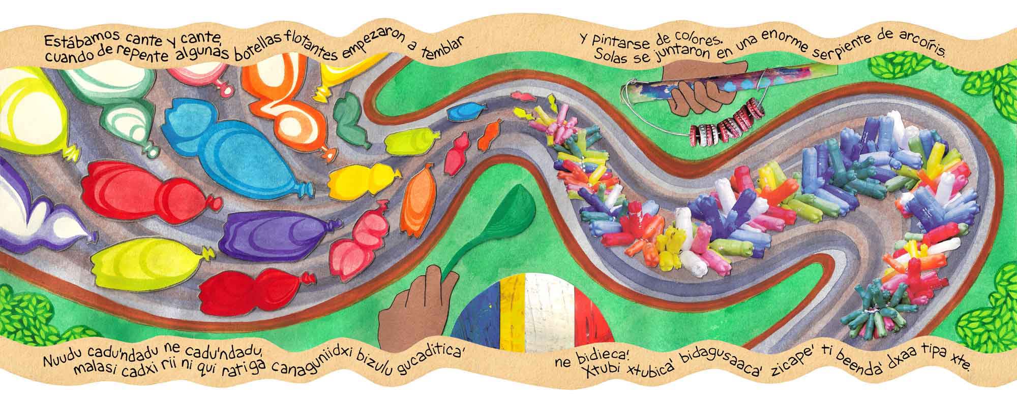 River for a Thousand Years picture book, text in Spanish/Zapotec by Victor Fuentes with illustrations by Emily C-D, published by the Mexican Ministry of Public Education in 2019.
