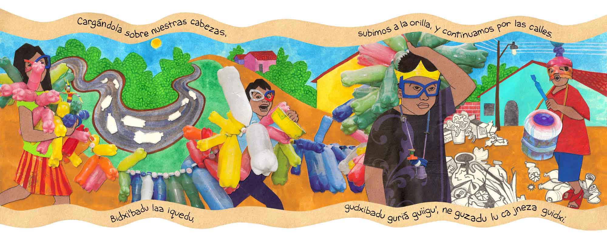 River for a Thousand Years picture book, text in Spanish/Zapotec by Victor Fuentes with illustrations by Emily C-D, published by the Mexican Ministry of Public Education in 2019.